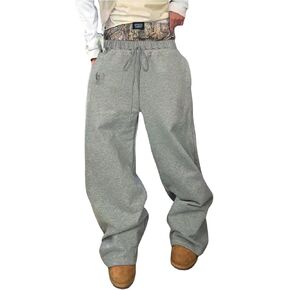 Men's Baggy Pants Camo Double Drawstring Waist Sweatpants Wide Leg Hip Pop Track Trousers