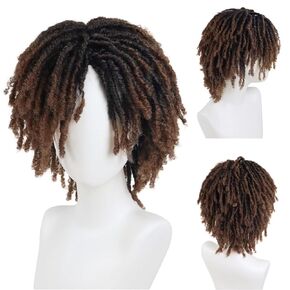 Gnimegil Mens Dreadlock Wig Ombre Blonde Curly Male Fake Whips Hair Loc Short Wig Wig with Bangs Twist Rasta Wigs Costume Rocker Cosplay