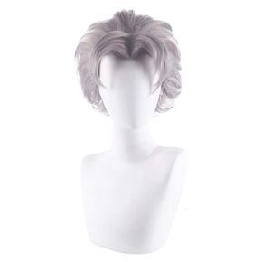 OYSRONG New Short Gray Curly Fluffy Multifunctional Cosplay Costume Heat Resistant Halloween Wig For Men