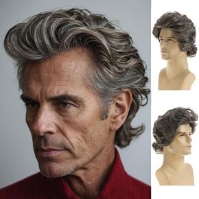 Baruisi Mens Wig - Mixed Brown Short Wavy Layered Synthetic Cosplay Party Wig