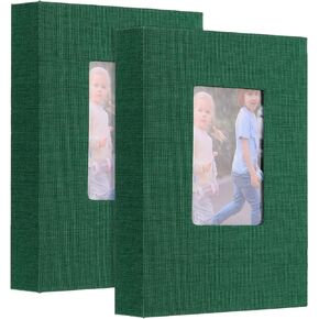 uxcell 2Pcs Small Photo Album, 5x7 Inch Linen Cover Pockets Photo Book, Slip-in Picture Albums with Display Window Holds 26 Page 52 Photos for Wedding Family Anniversary, Green