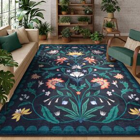 Lahome Boho Floral 2x6 Washable Green Bathroom Kitchen Runner Rug, Soft Rug Runners for Hallways Non Slip, Low-Pile Carpet Runner for Entryway Laundry (Forest Green,2x6)