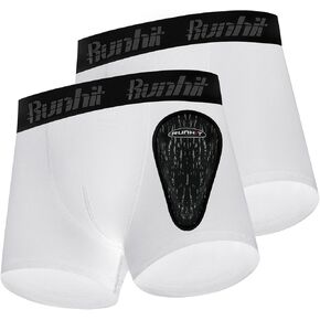 Runhit 2 Pack Boys Cup Underwear Baseball Football Cup Boxer Brief Youth Compression Shorts with Soft Protective Athletic Cup White+White XL
