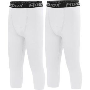 Roadbox Boys Compression Leggings，Youth Athletic Pants Capris Tights，Kids Sports Base Layer Basketball Running