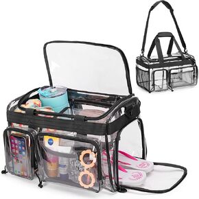 Yarwo Large Clear Beach Bag for Men and Women, Waterproof Sandproof PVC Beach Tote Bag with Shoe Compartment and Accessory Pockets, Zipper Closure Clear Tote Bag for Pool, Stadium, Yacht