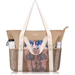 Lacdo Beach Bag for Women, Beach Tote Bag for Women Waterproof Sandproof Foldable Pool Bag for Travel Beach Vacation Pool