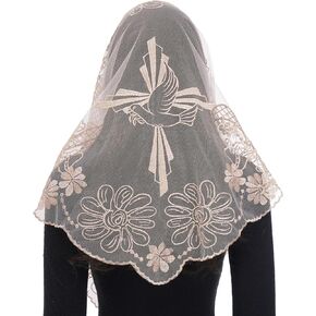Bozidol Church Catholic Veils for Women, Triangle Cross and Dove Lace Mantilla Chapel Veil, Latin Mass Prayer Head Coverings