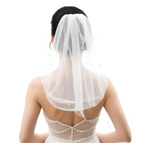 Pearl Veils for Brides Short, 43 Cm/17" Bridal Veils Wedding Veils for Brides Women's Short Wedding Veils with Comb 2 Tier White Veil Bachelorette Party Short Veils for Women Wedding Bridesmaid Gift