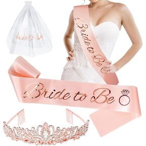 Bride to Be Sash Veil Bachelorette Party Sash Tiara Crown Wedding Veils for Bride to Be Decorations