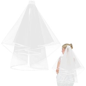 Small Veil, Short Wedding Veil 2 Tier, Short Veils for Women Wedding, White Veils for Bride, Bachelorette Veil for Bride Bachelorette Party, First Communion Veil for Girls (2 Layer, 23.6" + 31.5")
