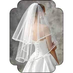 Rhinestone Satin Edge Veil Glamorous White Bridal Veil Mini Short Tulle Hair Accessories for Brides Women Wedding Bridal Shower Bachelorette Party