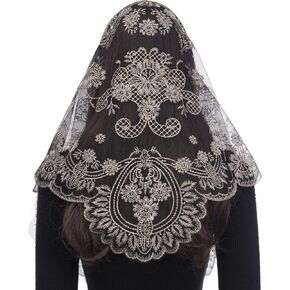 Bozidol Church Catholic Veils for Women, Camellia Floral Embroidered Lace Mantilla Chapel Veil, Latin Mass Head Coverings