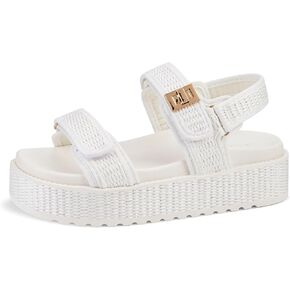 Lucky Step Women's Raffia Platform Wedge Sandals Open Toe Slingback Slingals Slingals قابل للتعديل