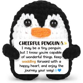 Tiny Detalles Positive Crochet Penguin, Crochet Support Buddies with Positive Card, Mini Crocheted Stuffed Animals Birthday Gifts, Cheer Up Gifts for Women, Men, Friends for Penguin Decor