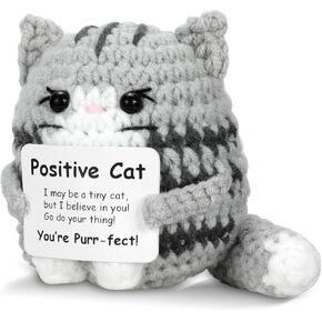 Positive Crochet Cat Mini Animal Emotional Support Gifts Inspirational Handmade Knitted Doll Motivational Funny Crochet Presents for Women Men Friends Family Birthday Cute Cat Decor