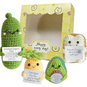 4Pcs Emotional Support Crochet, Positive Pickle, Positive Crochet, Handmade Crochet Plushies, Stress Relief Gifts, Knitted Dolls, for Mom Women/Men/Teen, Desk Decor