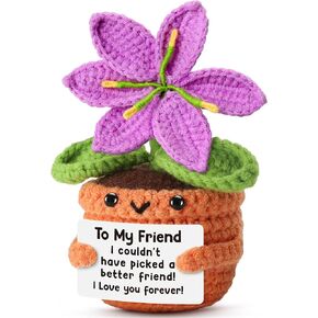 Handmade Friendship Crochet Purple Lily Flower Doll with Appreciation Card – To My Friend Gift for Best Friend Woman, BFF, Bridesmaid, Coworker, Her – Graduation, Birthday, Wedding, Christmas