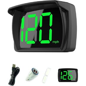 GPS Speedometer HUD ، LED LED شاشة رأس رقمية كبيرة مع MPH ، لجميع السيارات والسيارات والدراجات النارية والدراجات - التوصيل والتشغيل مع محول شاحن USB كابل وشاحن السيارات