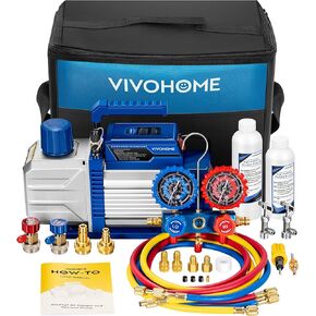 Vivohome 110V 1/2 HP 5CFM مرحلة مزدوجة مضخة الفراغ HVAC ومجموعة مقياس المقياس AC ، محرك بدون شرارة ل R32 R1234YF R454B R134A R22 R410A SYSTEM