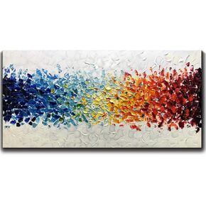 AMEI Art,24X48Inch Hand-Painted On Canvas Colorful White Background Abstract Oil Paintings Multi Color Wall Art Wood Inside Framed Ready to Hang