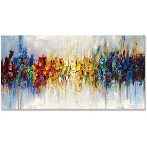 Epicler Hand Painted Abstract Mural Modern Art Oil Painting Colors Modern Wall Decoration Art Living Room Bedroom Corridor Bar Wall Decoration 24x48 Inches
