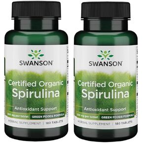 Swanson Certified Organic Spirulina 500 mg 180 Tabs (2 Pack)