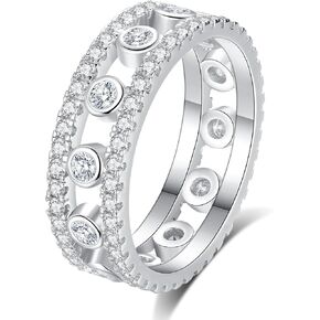 Moissanite Eternity Ring for Women Round Cut D Color VVS1 Moissanite Wedding Band, S925 Sterling Silver 18K White Gold Plated Promise Engagement Rings for Women