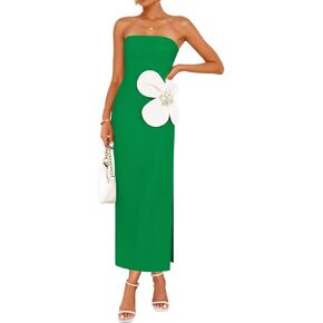 ZESICA Women's Summer Strapless Bodycon Maxi Dress 2025 Ribbed Knit Backless Floral Tube Cocktail Party Long Dresses