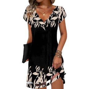 ETCYY NEW Womens Summer Dresses Mesh Hem Petal Short Sleeve Dress Floral Print Daily Sundresses with Pockets