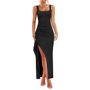 ZESICA Women's Sleeveless Formal Maxi Dresses 2025 Summer Ribbed Square Neck High Split Party Bodycon Long Dress in Kuwait
