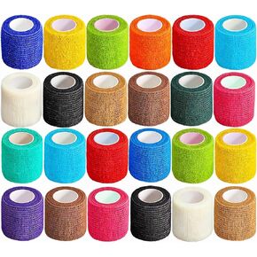 24 Pack Self Adhesive Bandage Wrap, 2 Inch 5 Yards Pre Wrap Athletic Tape Sports Tape Elastic Non Woven Cohesive Bandage for Sports Wrist Ankle Wraps (12 Colors)