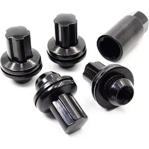 Set of 4 Veritek 14x1.5mm 1.85 Inch 47mm Length 22mm Key Hex OEM Mag Washer Style Factory Replacement Black Wheel Locks for Toyota Sequoia Landcruiser Tundra Lexus LX