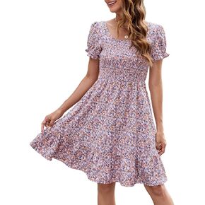 Lyrur Women's Short Summer Dresses 2025 Spring Dispan Dique Diper Dist Easter Dress A-Like Tier Sundress مع جيوب