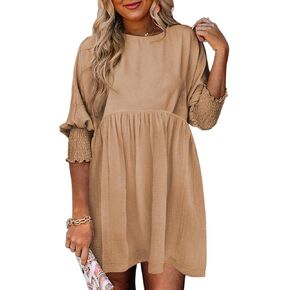 Dokotoo Womens Summer Spring Dresses Casual Tunic Dress Short Sleeve Crew Neck Flowy Swing Mini Dress