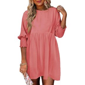 Dokotoo Womens Summer Spring Dresses Casual Tunic Dress Short Sleeve Crew Neck Flowy Swing Mini Dress in Kuwait