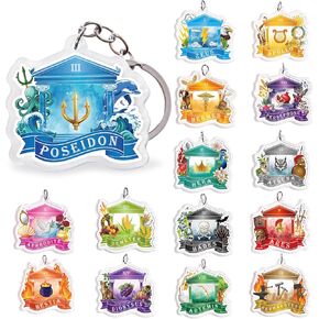Htabiol Greek Mythology Keychains, 15pcs Olympian Gods Cabin Keychains, Greek Mythology Party Favor Gifts, Fit for Olympian Gods Birthday, Percy Jackson Party, Camp Half Blood Birthday