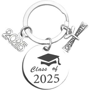 Graduation Keychain Unique Class of 2025 Key Chains Funny Grad Student Gifts from Teacher Stainless Steel Keyring