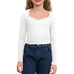 SOLY HUX Girl's Crop Tops Long Sleeve T Shirts Cute Clothes Sweetheart Neck Ribbed Knit Trendy Casual Fitted Tees