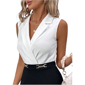 SweatyRocks Women's Sleeveless Lapel Bodysuit Collared Wrap Summer Dressy Blouse Tops