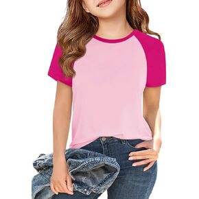 Imily Bela Kids Girls T Shirts Casual Raglan Short Sleeve Crewneck Color Block Summer Tees 5-14 Years