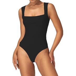 Sunzel Women's Sleeveless Square Neck Thong Bodysuits Sexy Tummy Control Body Suits Tank Tops