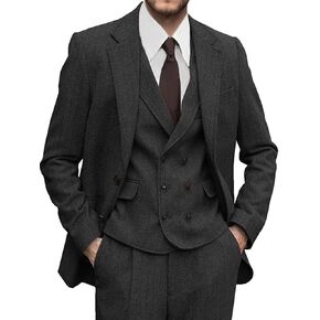 Men's 3 Pieces Suit Retro Slim Fit Suit Wool Tweed Herringbone Business Formal Suit Wedding Party Tuxedos