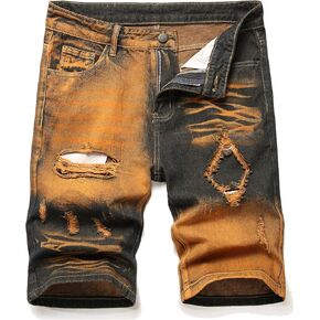 Men's Ripped Denim Shorts - Distressed Slim Fit Jean Shorts for Men, Casual Straight Fit Summer Ripped Shorts
