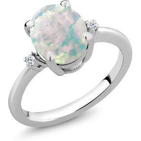 925 Sterling Silver Gemstone Birthstone and White Topaz Accent 3-Stone Ring for Women | 10X8MM Oval with 1.5MM Accents | Fine Jewelry for Engagement Wedding Anniversary Promise | Sizes 5-9