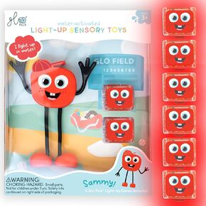 Glo Pals Sammy Water-Activated Bath Toy with 6 Reusable Light-Up Cubes for Sensory Play