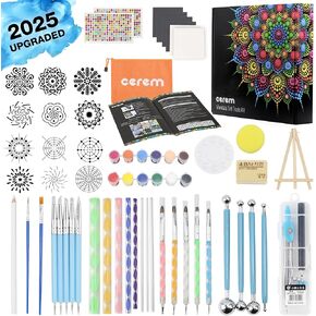 Mandala Dotting Tools Kit with Acrylic Paints and Reusable Stencils - Dot Art Set for Rock Painting, DIY Craft Project, Home Decor Drawing Activity
