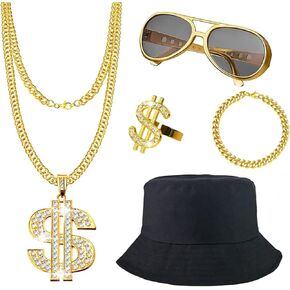 Hip Hop Costume Kit 80s 90s Rapper Accessories, Outfits for Men Women Cosplay Gatherings Club Nostalgia Old School Themed Party Supplies