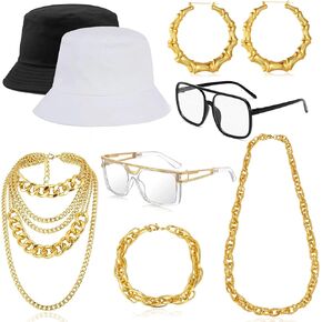80s 90s Accessories Outfit for Women Men Hip Hop Costume Kit Halloween Cosplay Rapper Accessories