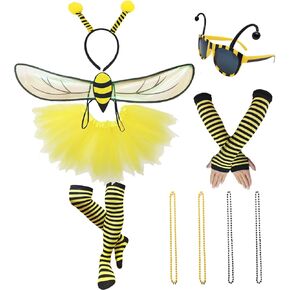 مجموعة إكسسوارات أزياء النحل للنساء Bumblebee Wings Geadband Geashes Tutu Skirt for Halloween Birthday Cosplay