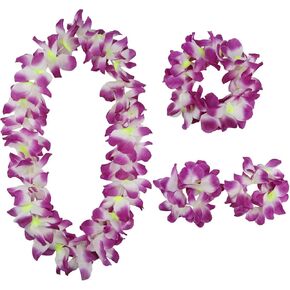 مجموعة Hawaiian Leis ، مجموعة أساور رئيس Hawaiian Luau Flower Leis ، زخارف الحفلات الأساسية لعيد الميلاد ، التخرج ، احتفالات الزفاف (الوردي)